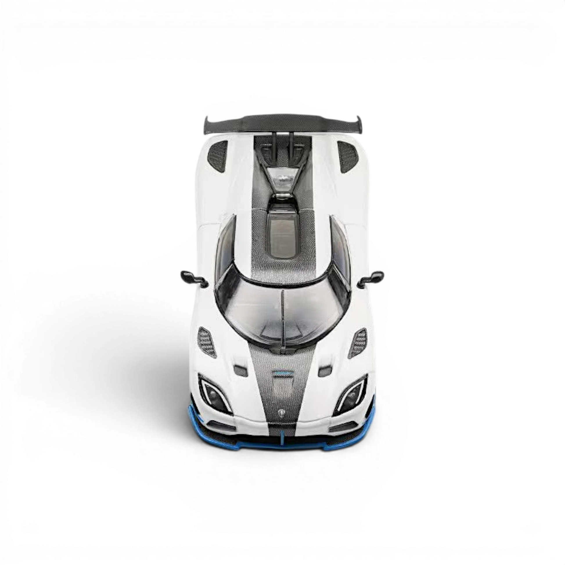Lot57Supplies Diecast Shop HappyCar 1:64 scale white and blue Koenigsegg Agera RS diecast model car top view