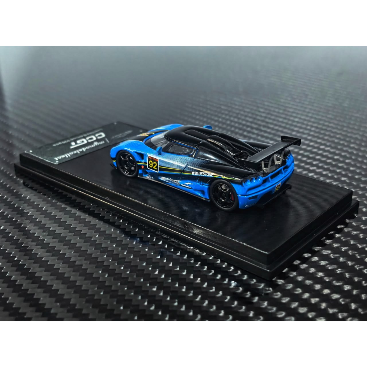 Lot57Supplies Diecast Shop 1:64 scale MC Koenigsegg CCGT diecast model car in blue and carbon fiber livery number 92