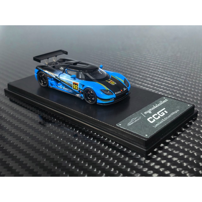 Lot57Supplies Diecast Shop 1:64 scale Koenigsegg CCGT diecast model in blue and carbon fiber livery with number 92