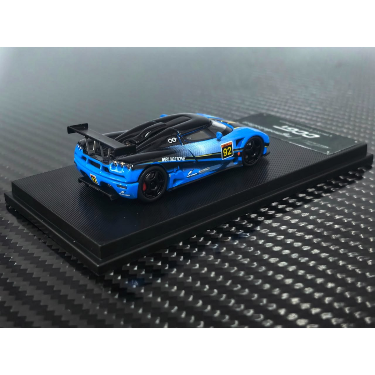 Lot57Supplies Diecast Shop 1:64 scale MC Koenigsegg CCGT model car in blue and carbon fiber livery with number 92