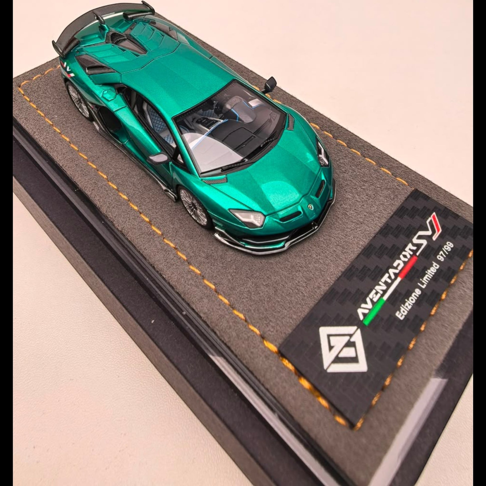 Lot57Supplies Diecast Shop GodWealth 1:64 scale resin Lamborghini Aventador SVJ model car in metallic anniversary blue