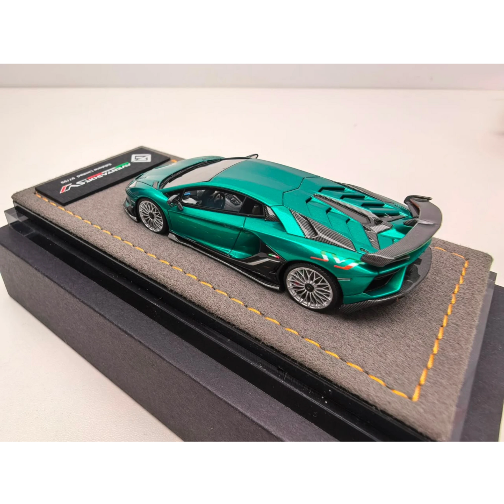 Lot57Supplies Diecast Shop GodWealth 1:64 scale resin Lamborghini Aventador SVJ model car in metallic green finish