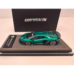 Lot57Supplies Diecast Shop GodWealth 1:64 scale resin Lamborghini Aventador SVJ model car in metallic blue-green