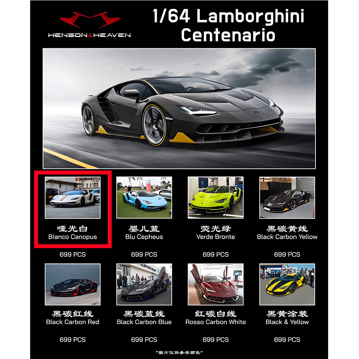 Lot57Supplies Diecast Shop HH Model 1:64 scale Lamborghini Centenario resin model car in Bianco Canopus matte white