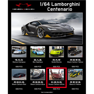 Lot57Supplies Diecast Shop 1:64 scale resin Lamborghini Centenario model car in Rosso Carbon White finish