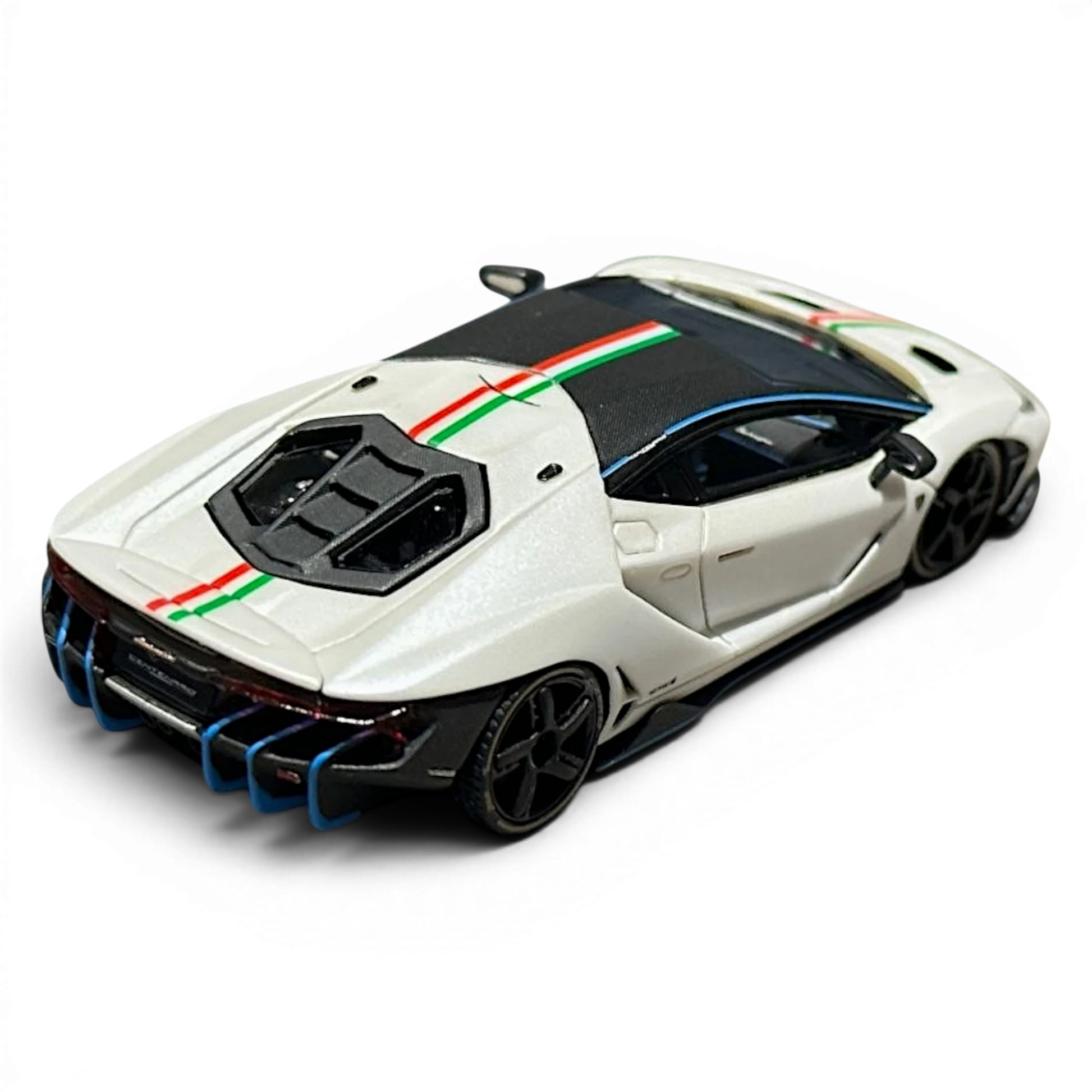 Lot57Supplies Diecast Shop HH Model 1:64 scale resin Lamborghini Centenario in Bianco Canopus white with Italian stripes