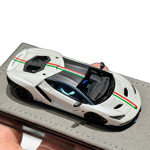 Lot57Supplies Diecast Shop HH Model 1:64 scale resin Lamborghini Centenario in matte white Bianco Canopus with Italian flag stripe