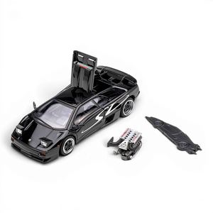 Microturbo Lamborghini Diablo SV diecast car in metallic black by Lot57Supplies Diecast Shop with engine detail.