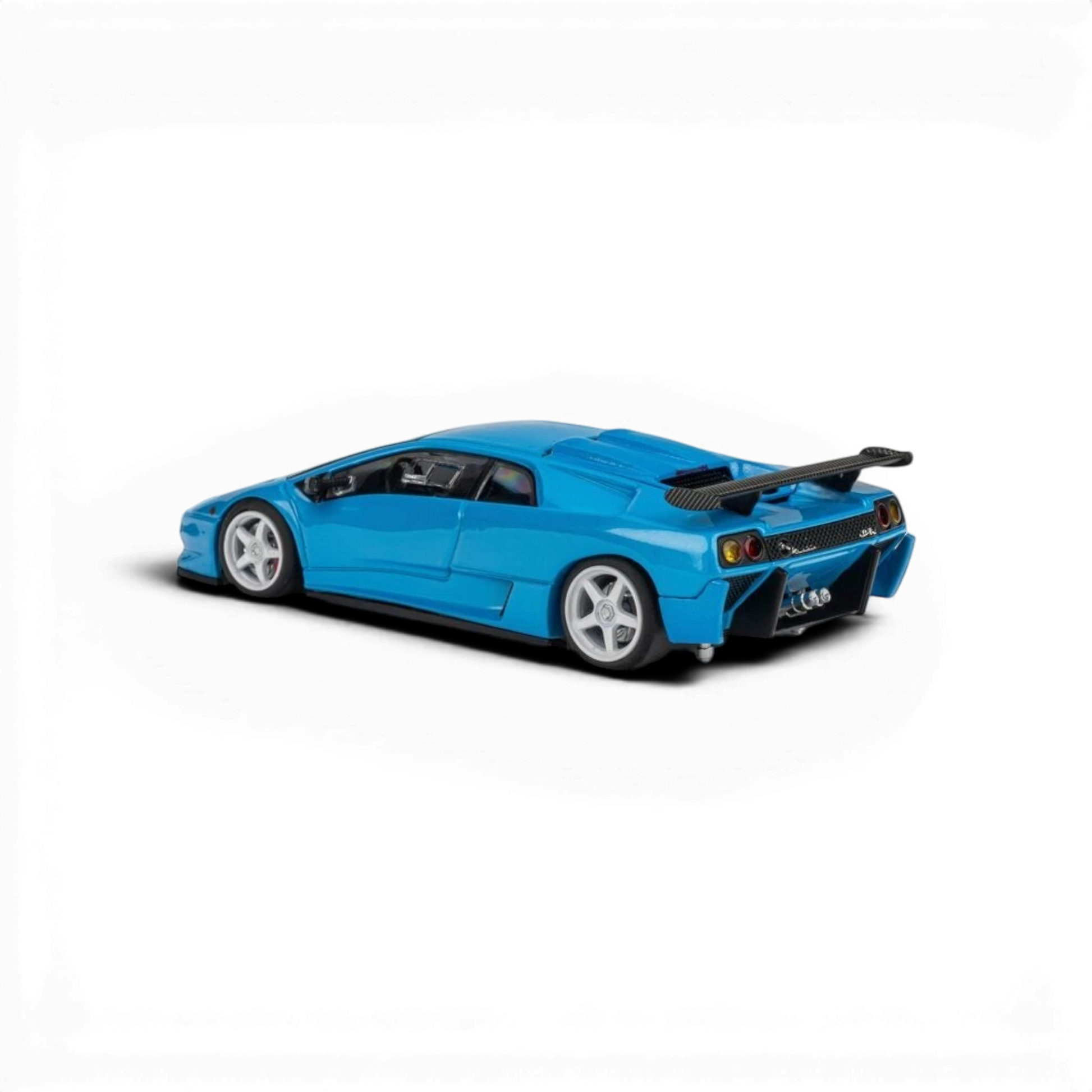 Lot57Supplies Diecast Shop MicroTurbo 1:64 scale metallic blue Lamborghini Diablo SVR diecast model car with rear wing