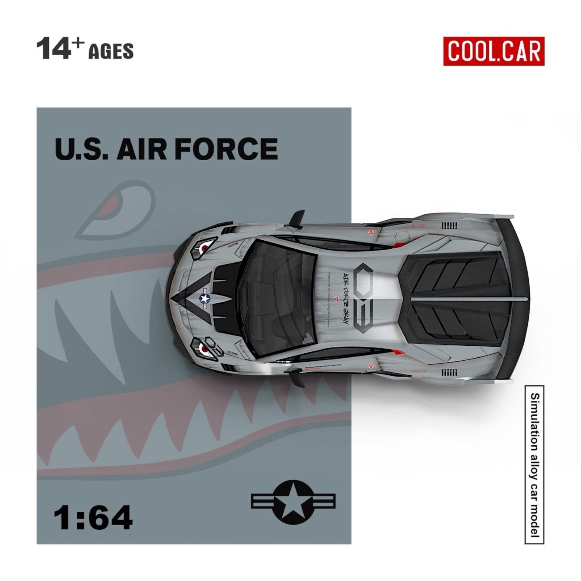 Lot57Supplies Diecast Shop 1:64 scale Lamborghini GTEVO diecast model in grey with US Air Force shark livery