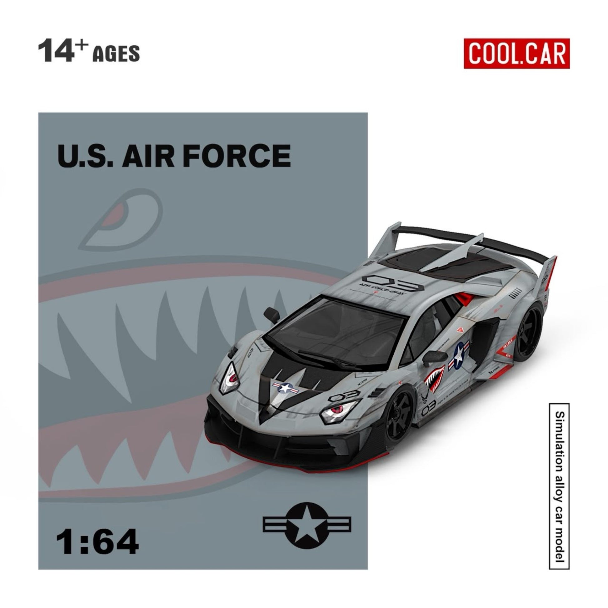 Lot57Supplies Diecast Shop 1:64 scale Lamborghini GTEVO diecast model in grey shark livery with US Air Force decals
