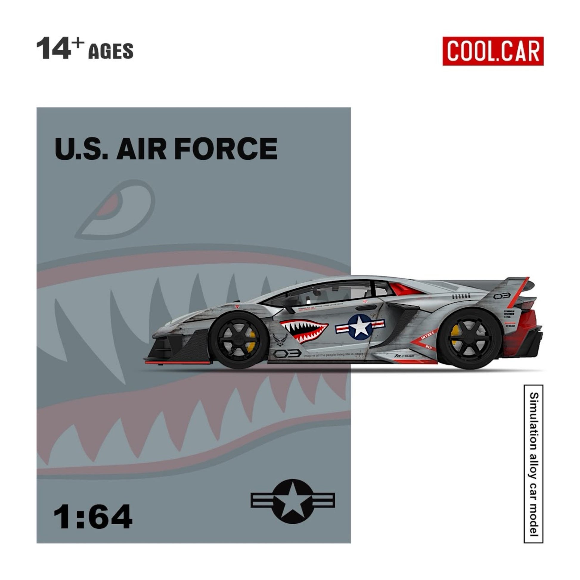 Lot57Supplies Diecast Shop 1:64 scale Lamborghini GTEVO diecast model car with grey shark livery and US Air Force decals