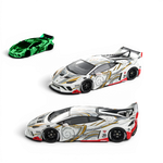 Lot57Supplies Diecast Shop Flame 1:64 scale Lamborghini Huracan GT resin model car with white, gray, and glow-in-dark paint.