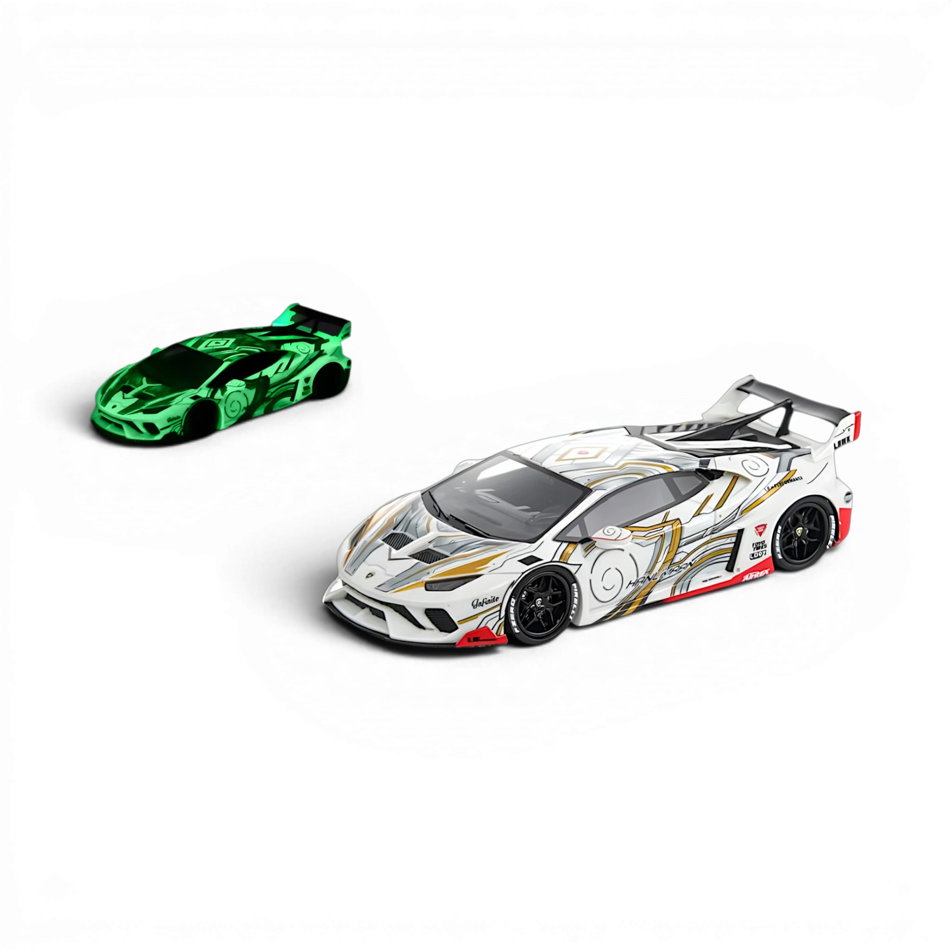Lot57Supplies Diecast Shop Flame 1:64 scale Lamborghini Huracan GT resin model car with glow in the dark paint