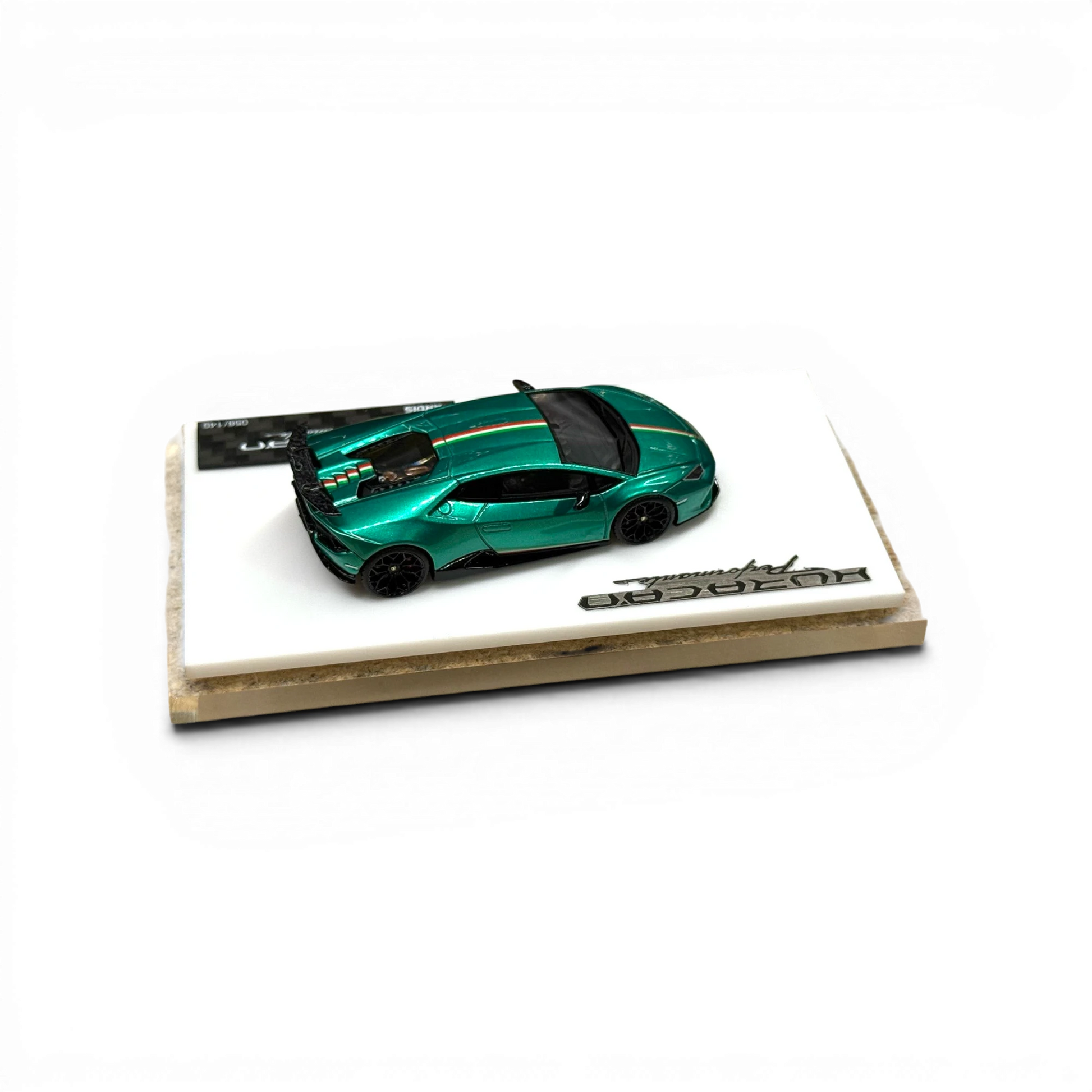 Lot57Supplies Diecast Shop TARDIS x XQ 1:64 scale metallic green Lamborghini Huracan Performante with Italian stripes