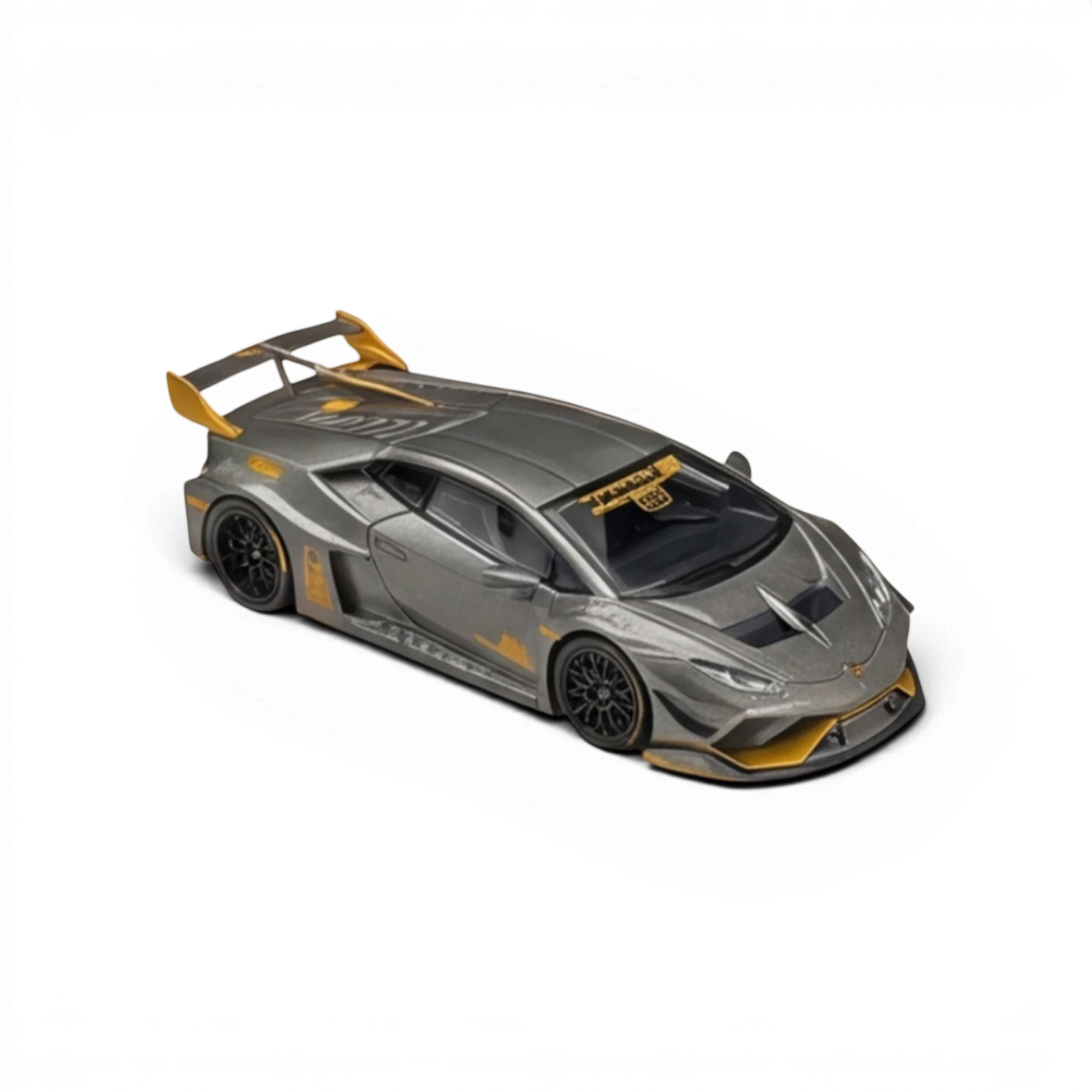 Lot57Supplies Diecast Shop King Model 1:64 scale grey and gold Lamborghini Huracan GT EVO diecast car model.