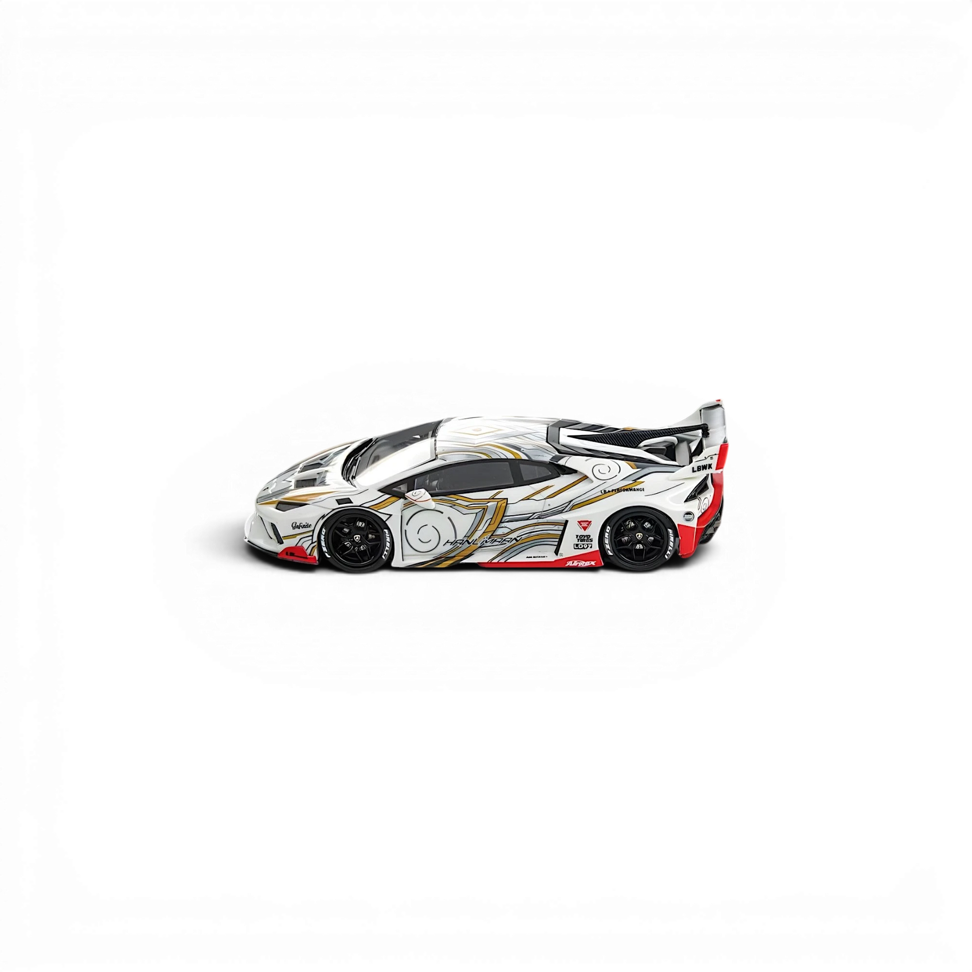 Lot57Supplies Diecast Shop Flame 1:64 scale Lamborghini Huracan GT LP610 model car in white and gray with glow paint