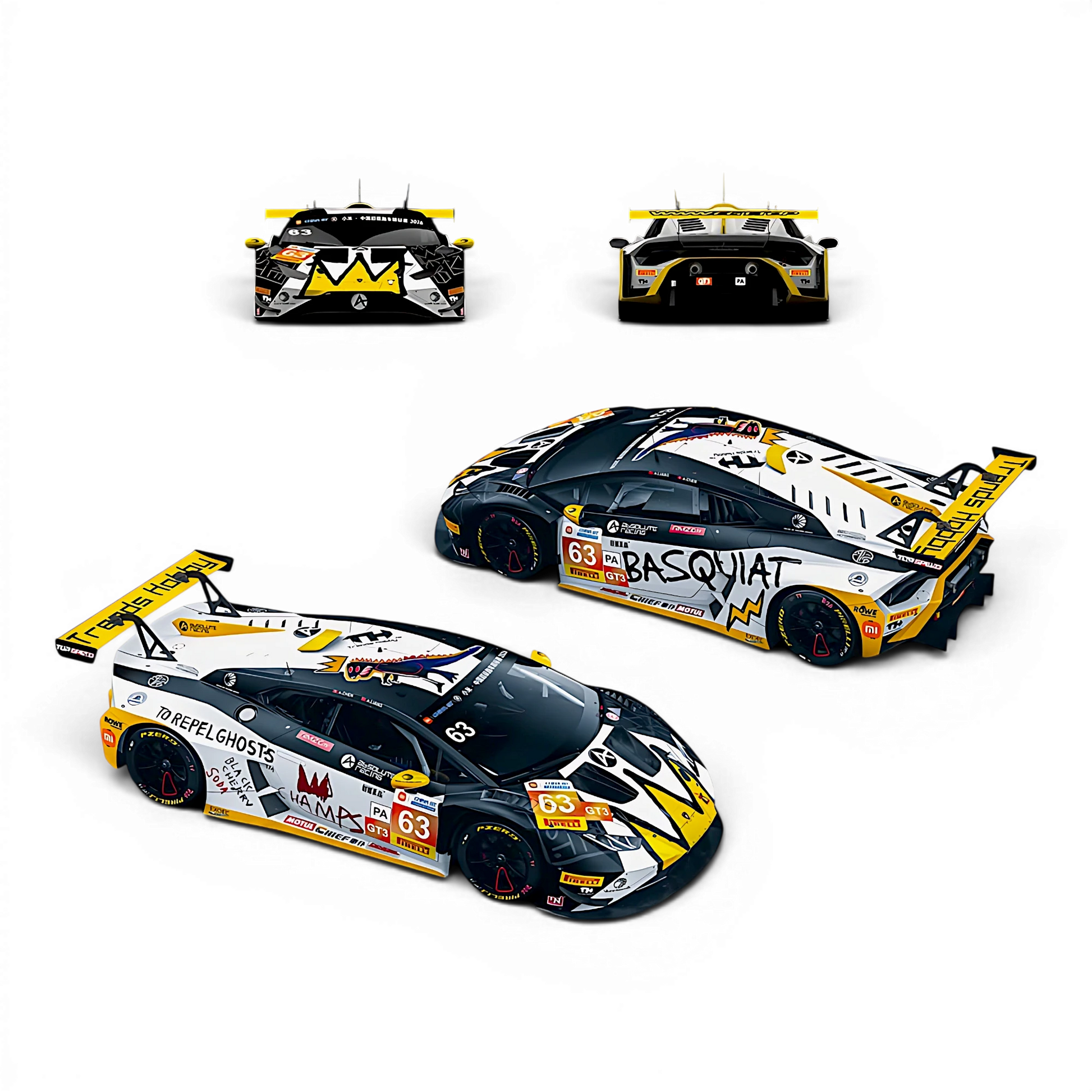 Lot57Supplies Diecast Shop Trends Hobby 1:64 scale Lamborghini Huracan GT3 EVO2 diecast model in No.63 Basquiat livery