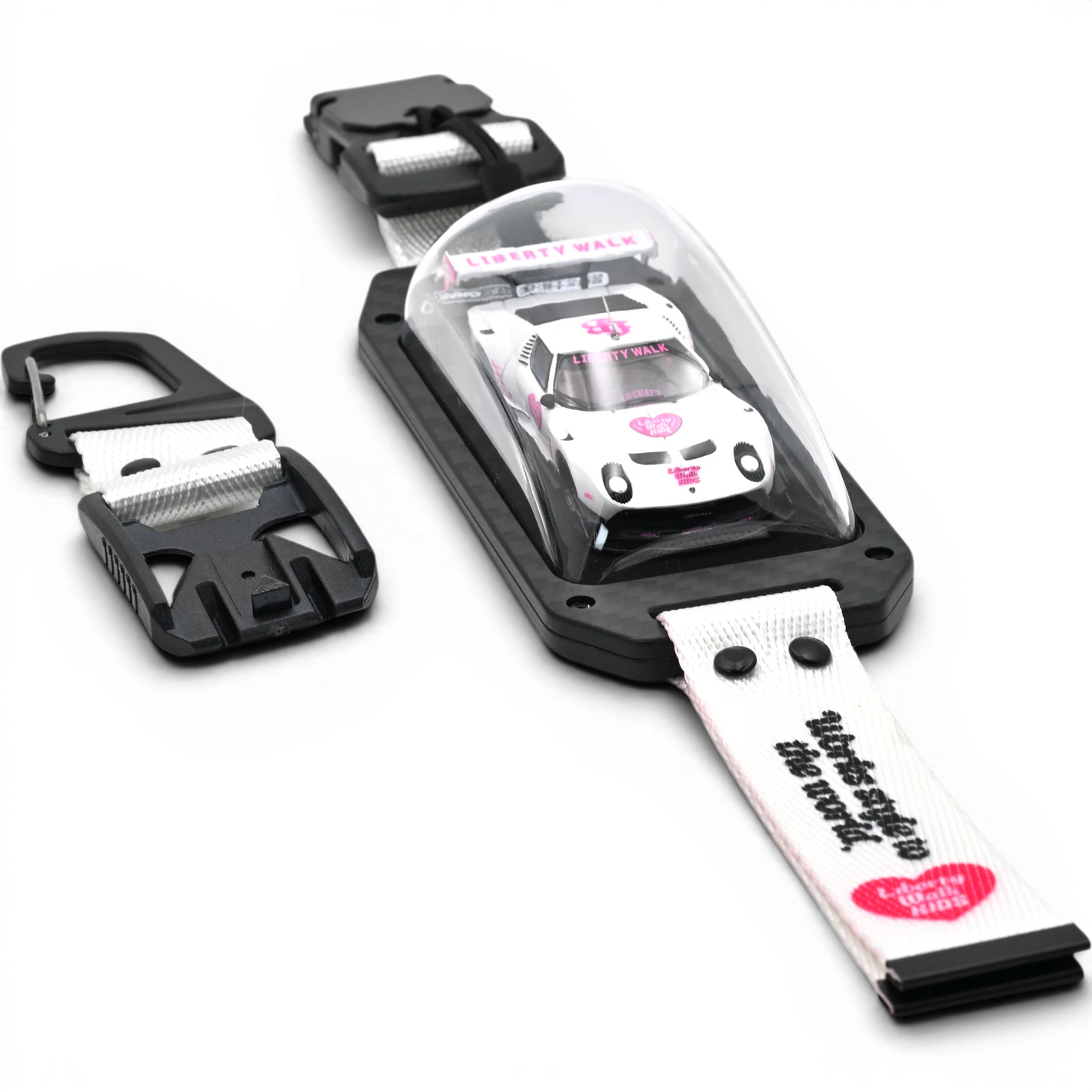Lot57Supplies Diecast Shop INNO64 Liberty Walk Lamborghini Miura GT 1:64 diecast car in a carbon-fiber keychain strap