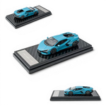 Lot57Supplies Diecast Shop 1:64 scale diecast Lamborghini Revuelto in Blu Cepheus on a carbon fiber display base.