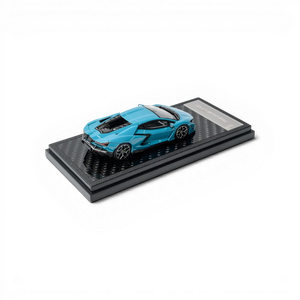 Lot57Supplies Diecast Shop 1:64 scale diecast Lamborghini Revuelto in Blu Cepheus on a carbon fiber display base