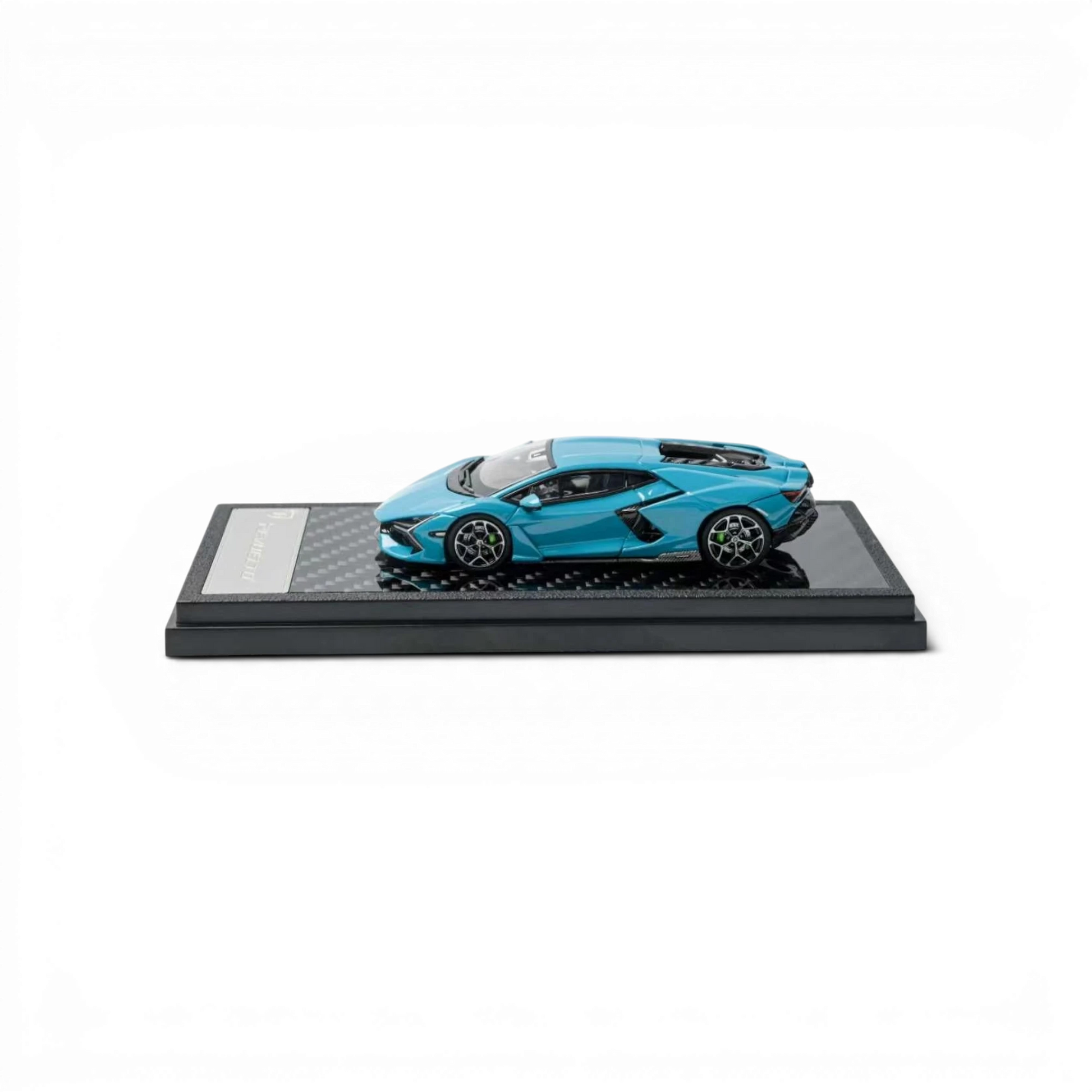Lot57Supplies Diecast Shop 1:64 scale LCD Lamborghini Revuelto diecast model car in Blu Cepheus on a display base