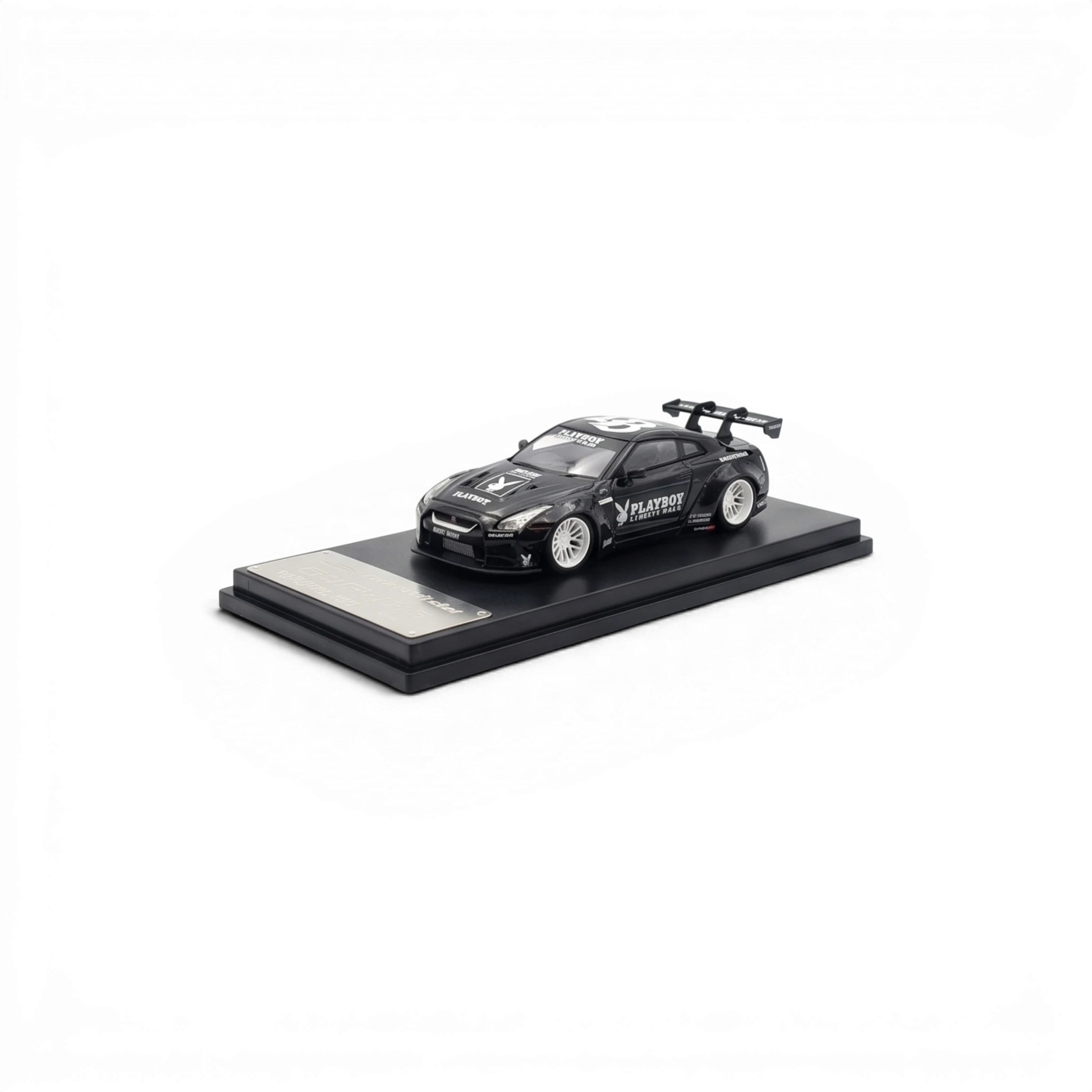 Lot57Supplies Diecast Shop 1:64 scale MC LB GTR 1.5 diecast model car in glossy black with white PLAYBOY livery.