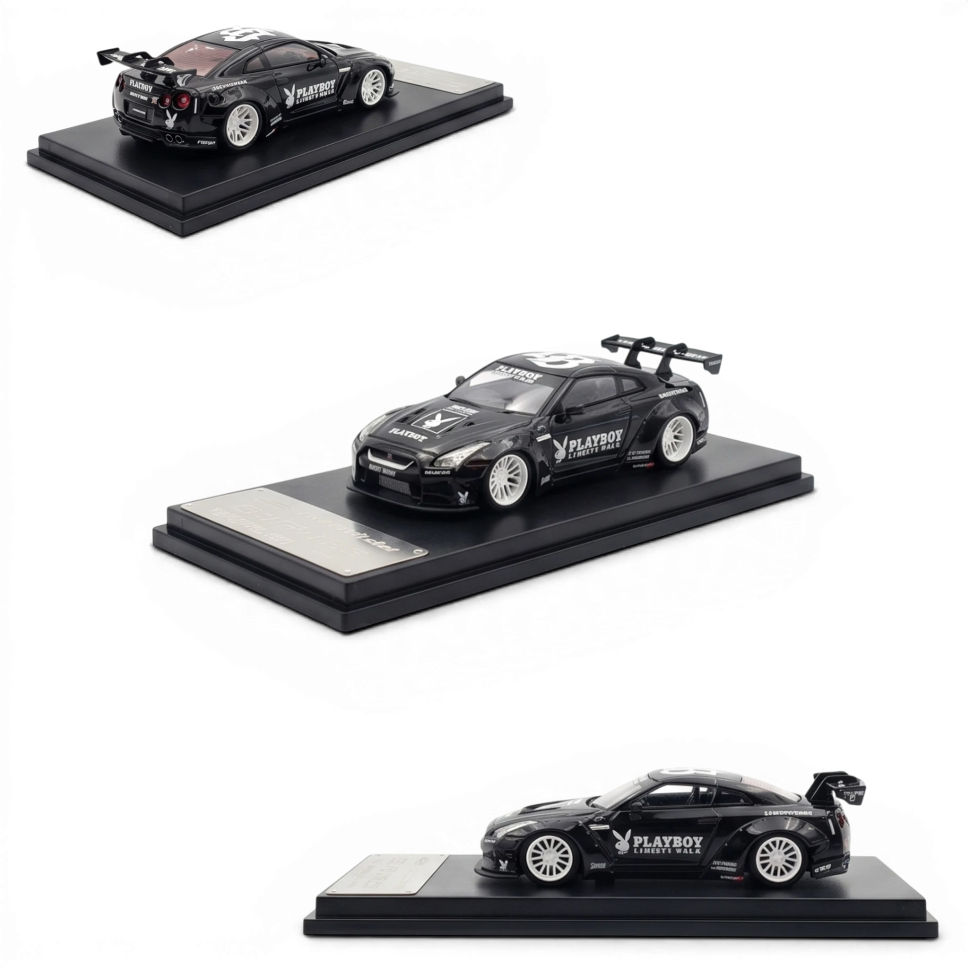 Lot57Supplies Diecast Shop 1:64 scale MC LB GTR 1.5 diecast model car in glossy black with white PLAYBOY livery.