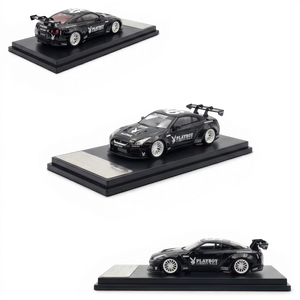 Lot57Supplies Diecast Shop 1:64 scale MC LB GTR 1.5 diecast model car in glossy black with white PLAYBOY livery.