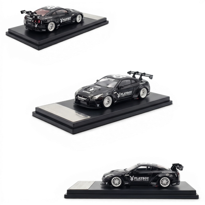 Lot57Supplies Diecast Shop 1:64 scale MC LB GTR 1.5 diecast model car in glossy black with white PLAYBOY livery.