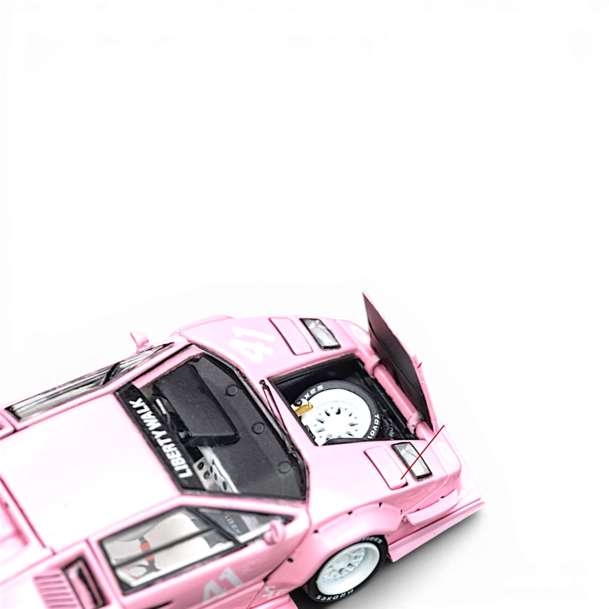 Lot57Supplies Diecast Shop TOPART LBWK Countach 1:64 scale diecast model car in Lover's Pink with open front trunk