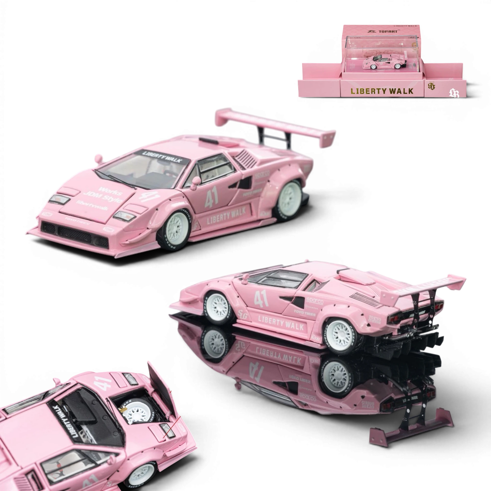 Lot57Supplies Diecast Shop TOPART LBWK Countach 1:64 scale diecast model in Lover's Pink with open engine bay