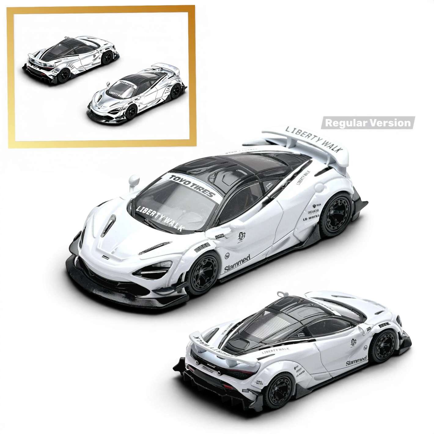 Lot57Supplies Diecast Shop Inno64 Liberty Walk McLaren 720S 1:64 scale diecast model car in white with black accents.
