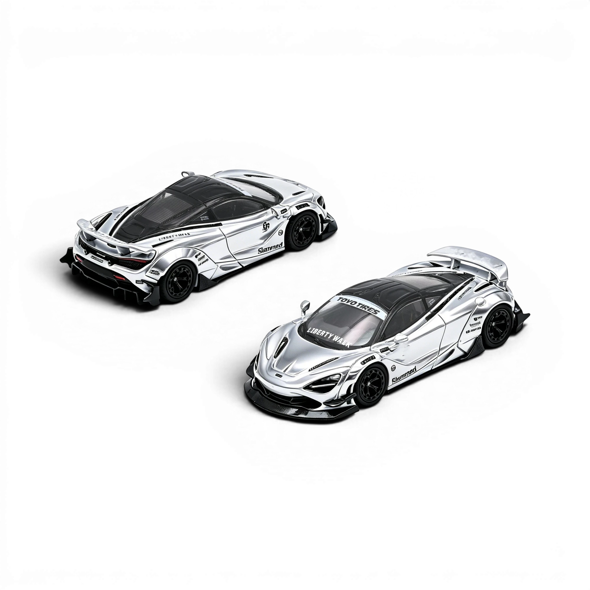 Lot57Supplies Diecast Shop Inno64 Liberty Walk McLaren 720S 1:64 scale diecast model car in chrome silver finish.