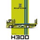 Lot57Supplies Diecast Shop SC H300 1:64 scale lime yellow flatbed transport trailer with blue racing stripes.
