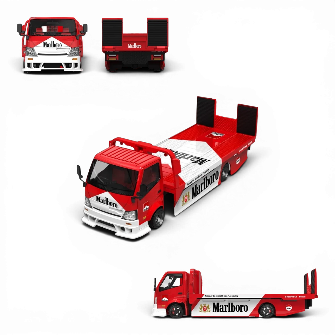 Lot57Supplies Diecast Shop 1:64 scale SC H300 flatbed transport trailer in red and white Marlboro livery diecast model
