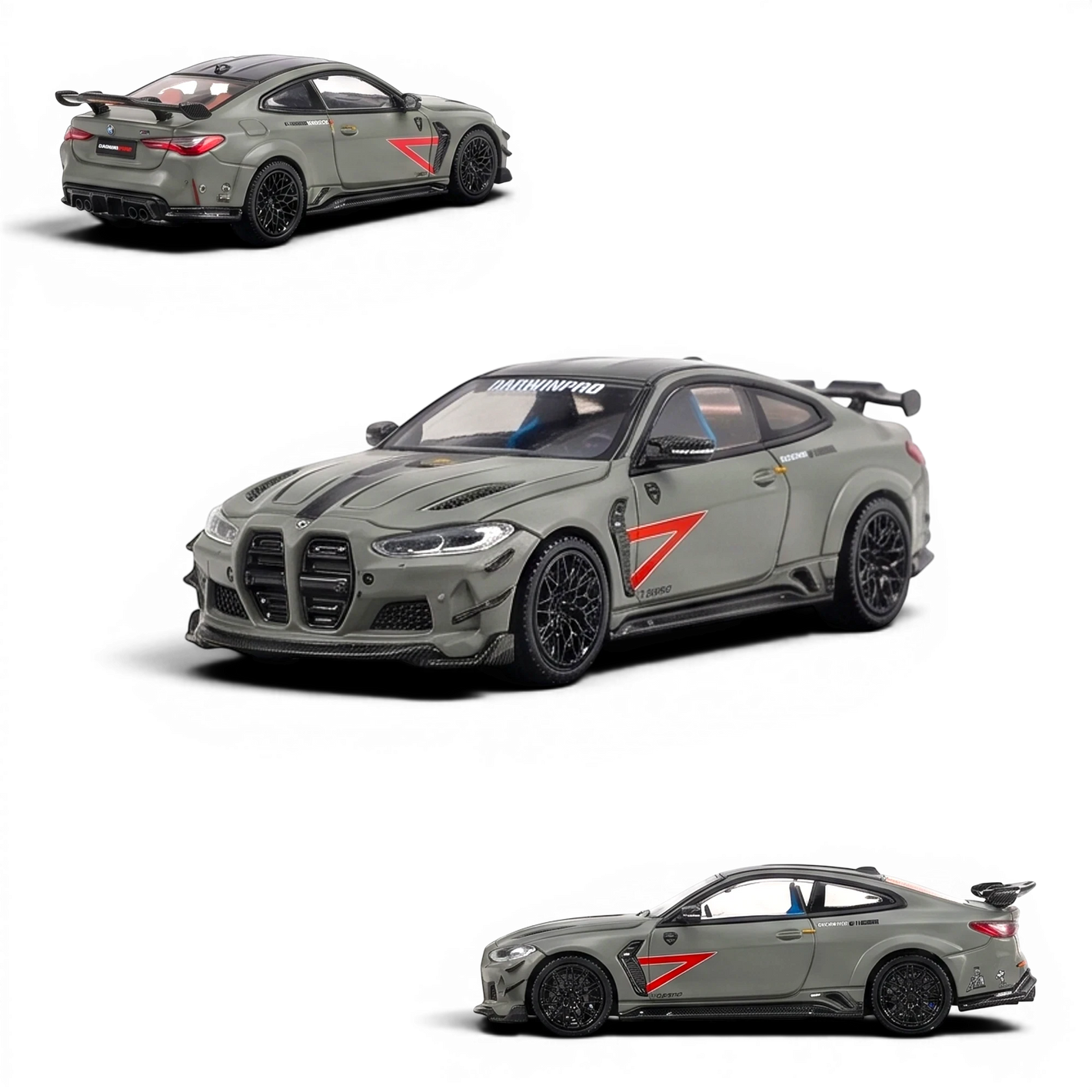 Lot57Supplies Diecast Shop King Model 1:64 scale diecast DarwinPRO BMW M4 in matte green with racing decals.