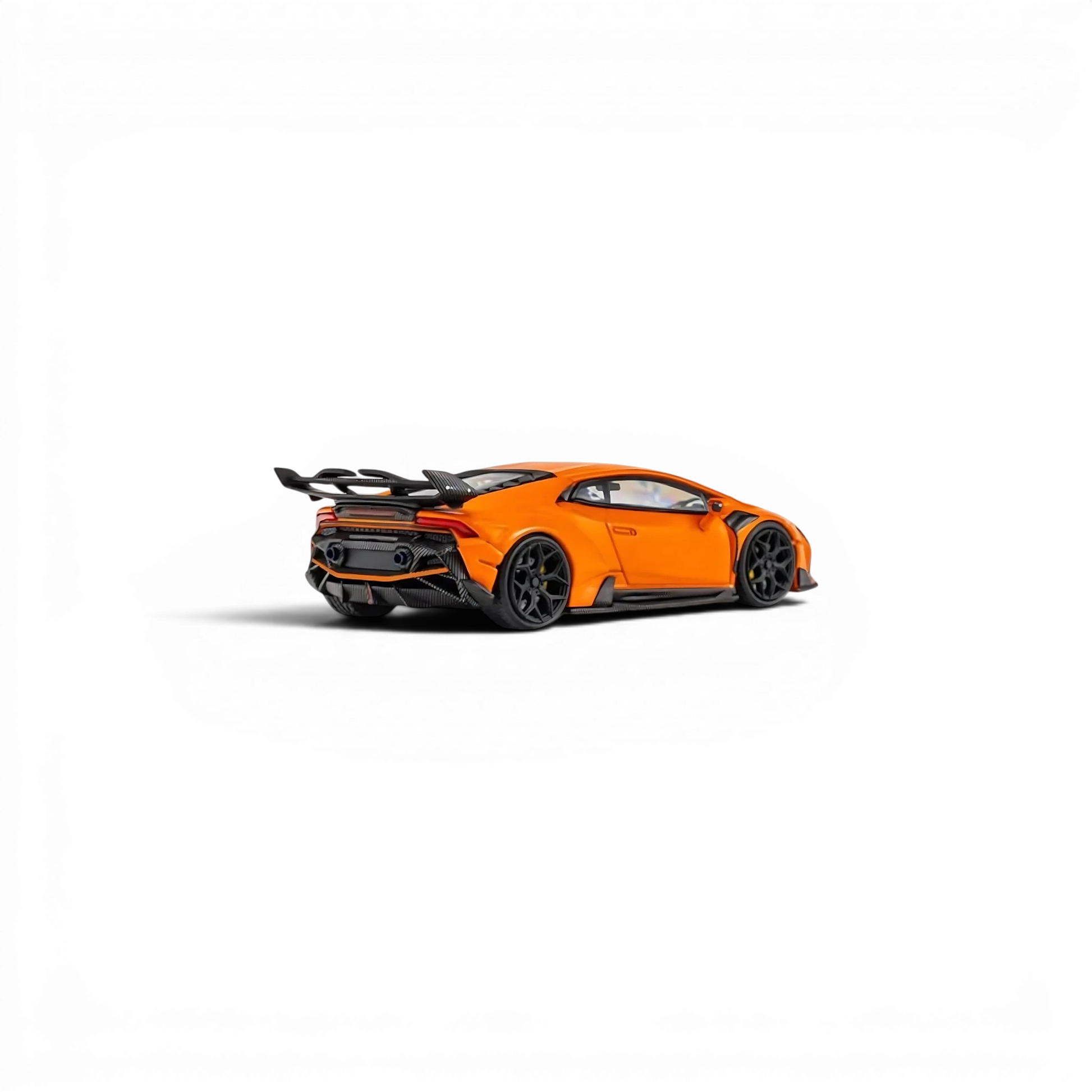 Lot57Supplies Diecast Shop 1:64 scale KING MODEL DarwinPRO Huracan LILITH diecast car in matte orange, rear view.