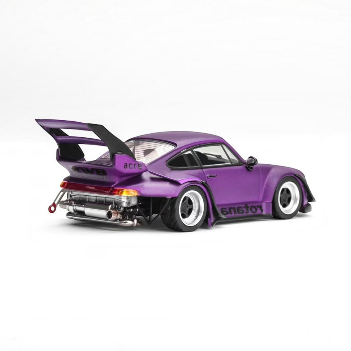 Lot57Supplies Diecast Shop 1:64 scale MotorHelix RWB 993 Rotana diecast model car in matte purple with rear wing