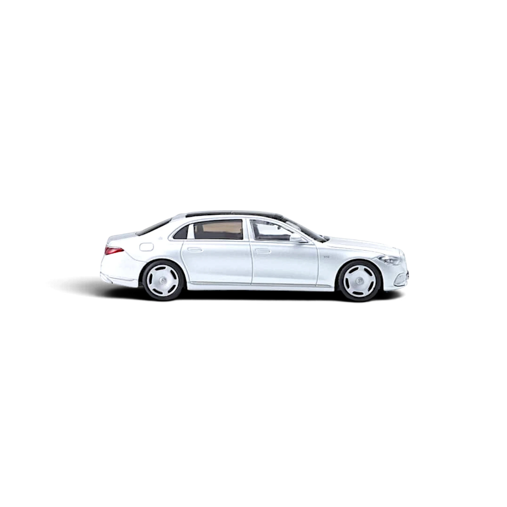 Lot57Supplies Diecast Shop AR BOX 1:64 scale matte silver Mercedes-Benz Maybach W223 diecast model car side view