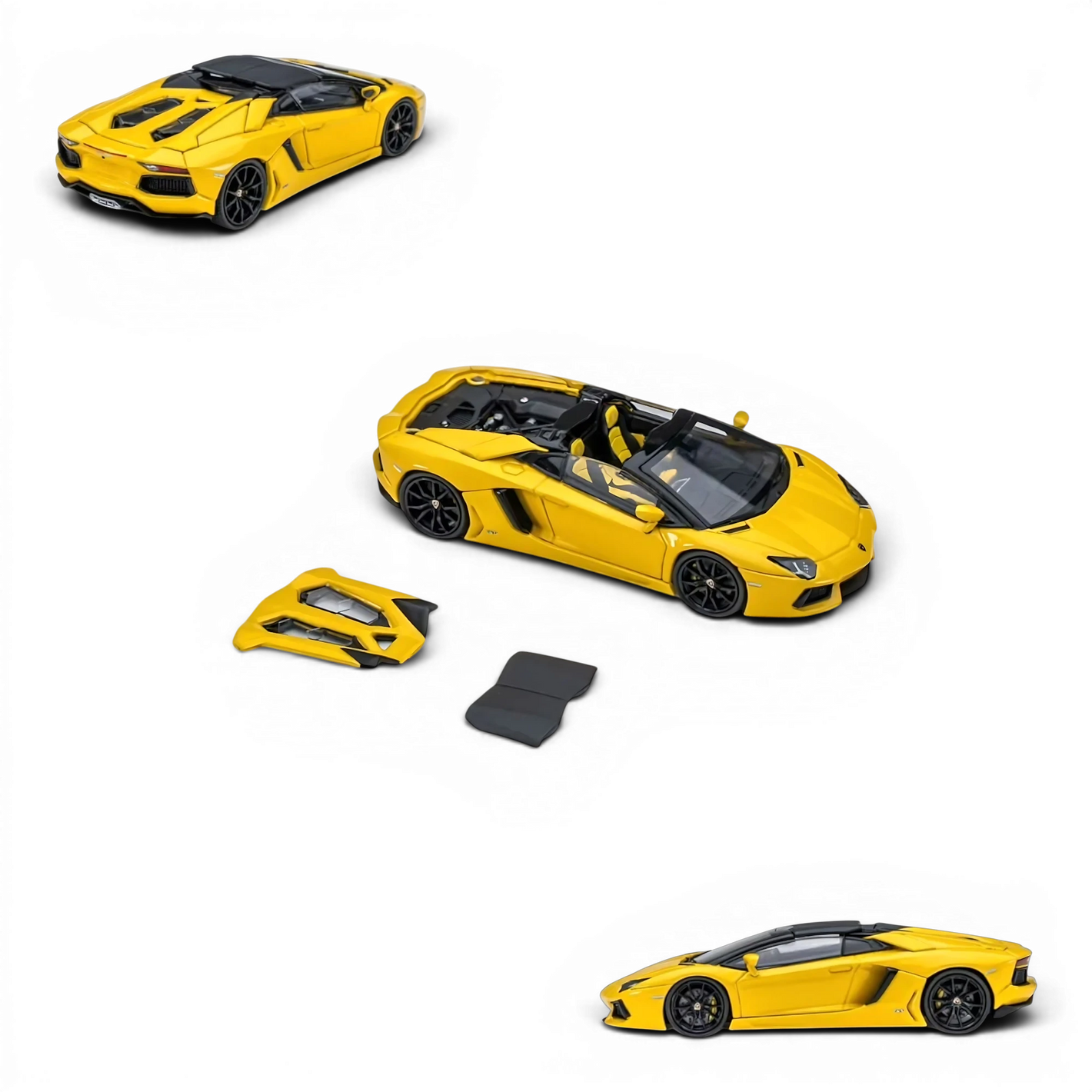 Lot57Supplies Diecast Shop CLASSIC GARAGE 1:64 scale May Yellow LP700 Roadster diecast model car with removable roof.