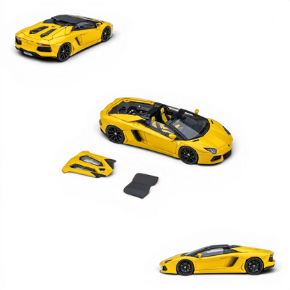 Lot57Supplies Diecast Shop CLASSIC GARAGE 1:64 scale May Yellow LP700 Roadster diecast model car with removable roof.
