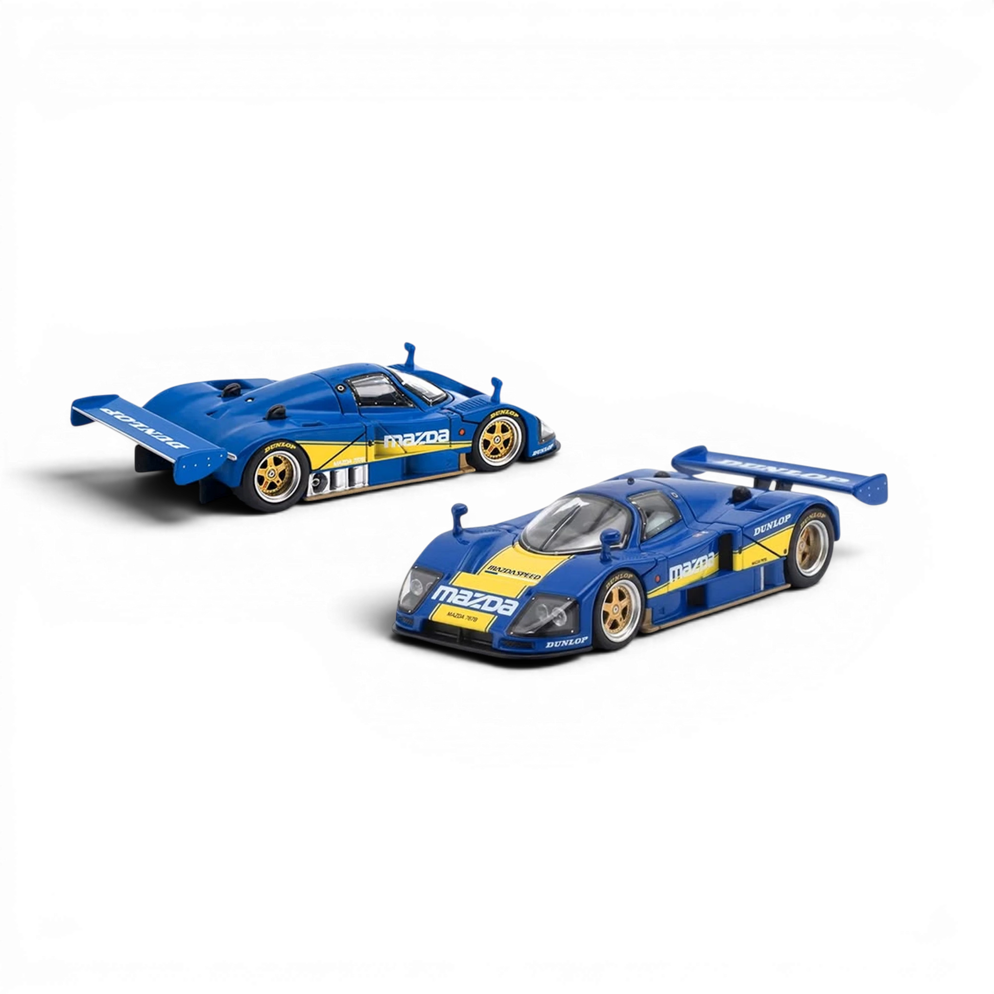 Lot57Supplies Diecast Shop Pop Race Mazda 787B 1:64 scale diecast model car in blue and yellow racing livery