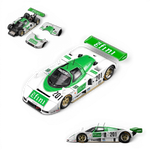 Lot57Supplies Diecast Shop 1:64 scale diecast Mazda 787B race car in green and white with Efini livery and gold wheels.