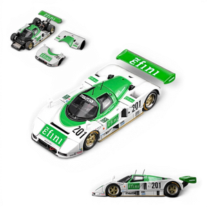 Lot57Supplies Diecast Shop 1:64 scale diecast Mazda 787B race car in green and white with Efini livery and gold wheels.