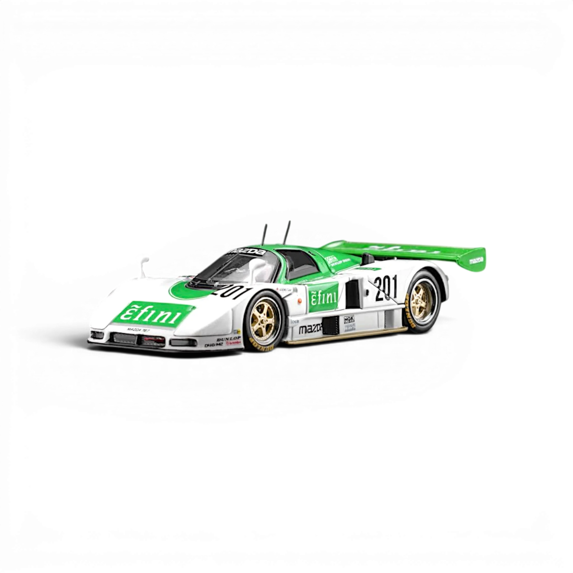 Lot57Supplies Diecast Shop MOTORHELIX 1:64 scale Mazda 787B diecast race car in white and green with number 201