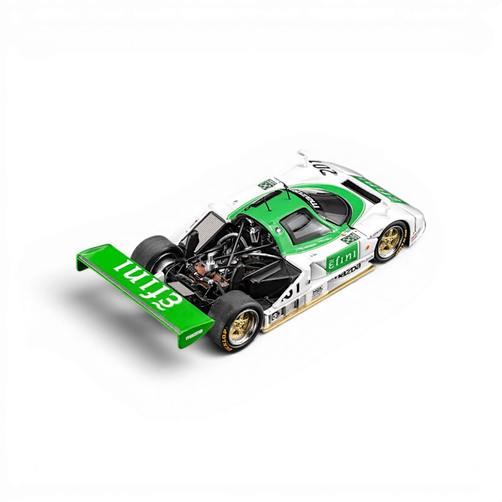 Lot57Supplies Diecast Shop MOTORHELIX 1:64 scale Mazda 787B diecast race car in green and white livery