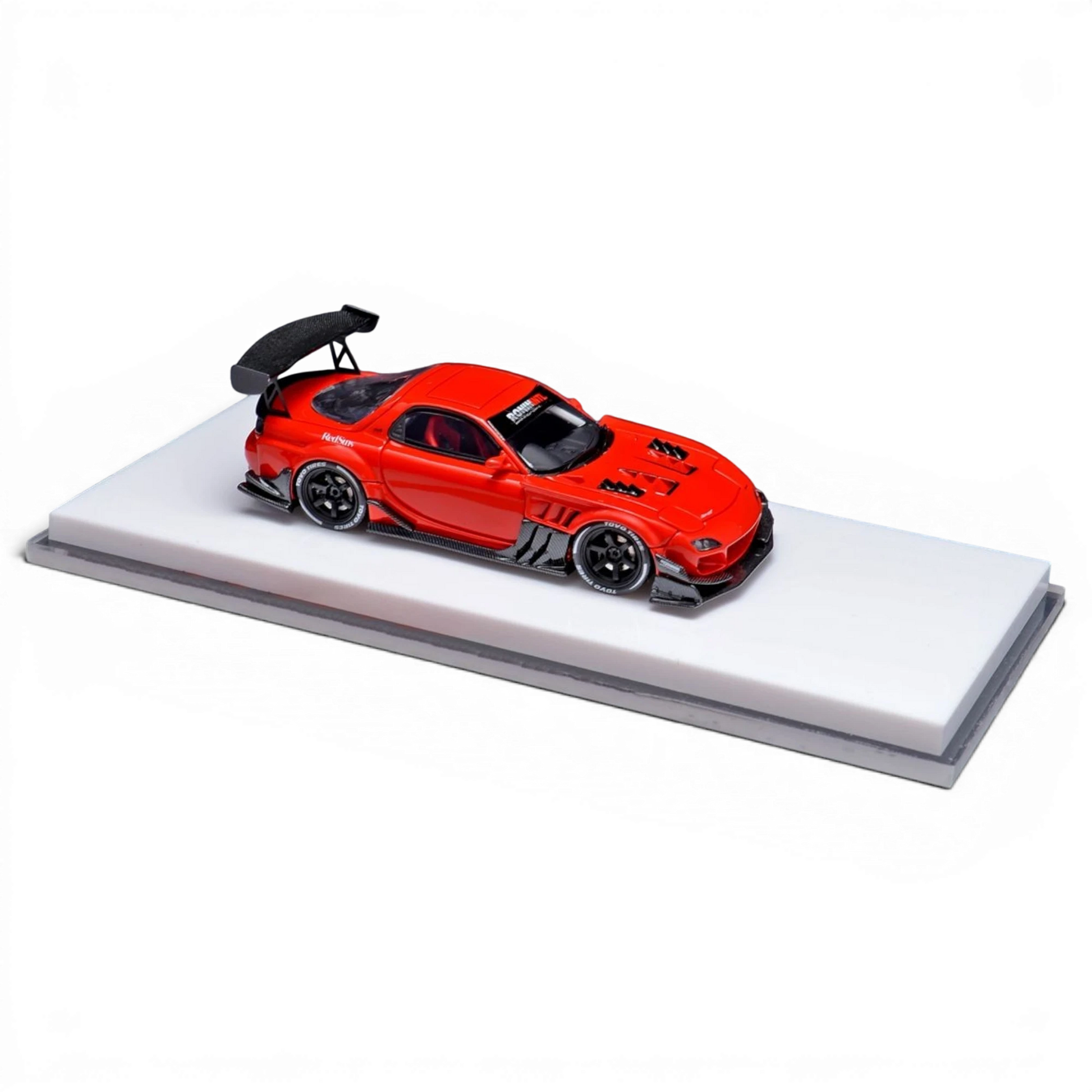 Lot57Supplies Diecast Shop 1:64 scale YM Model Mazda RX-7 modified resin car in red with carbon fiber aero parts