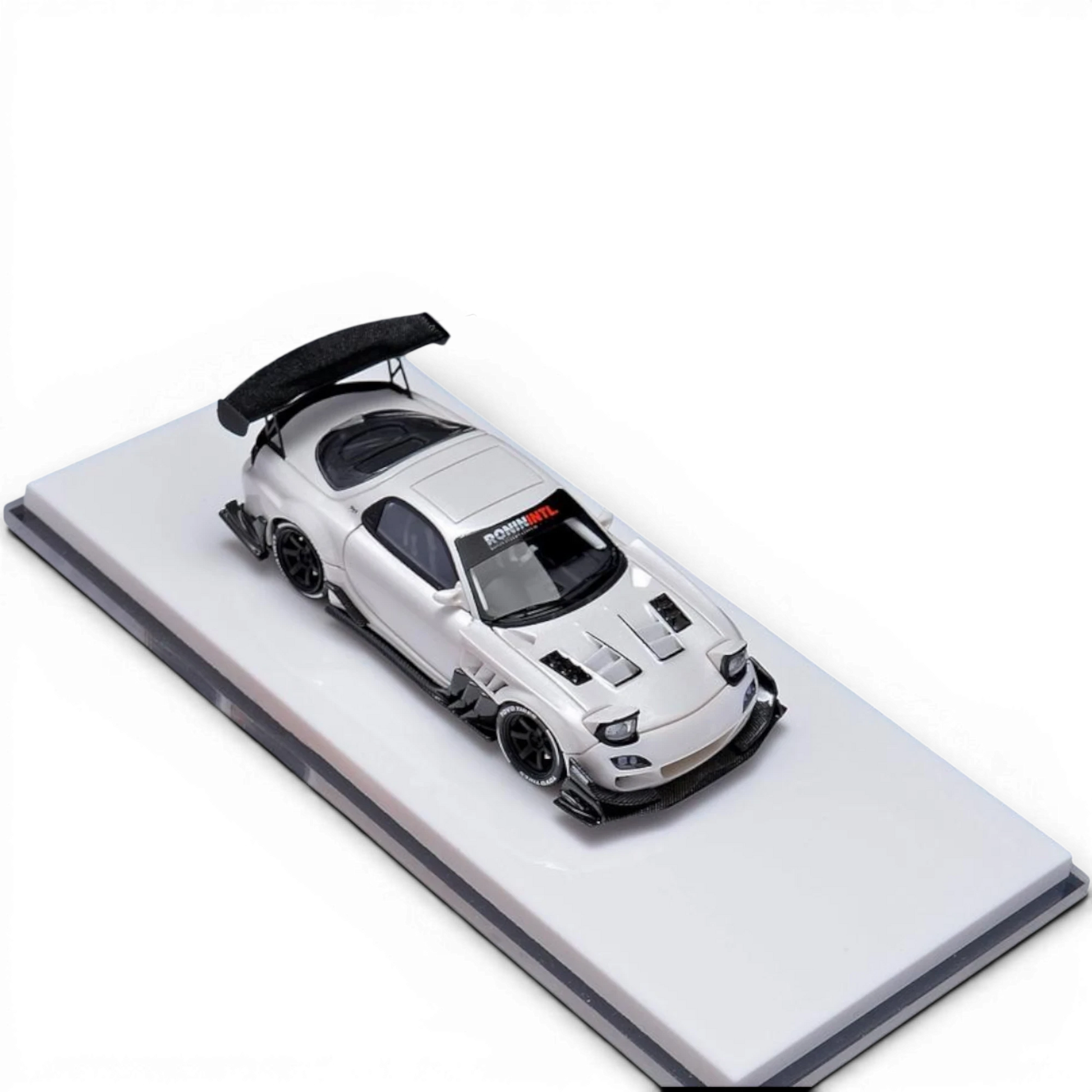 Lot57Supplies Diecast Shop 1:64 scale Pearl White Mazda RX-7 FD resin model car with custom details and large rear wing.