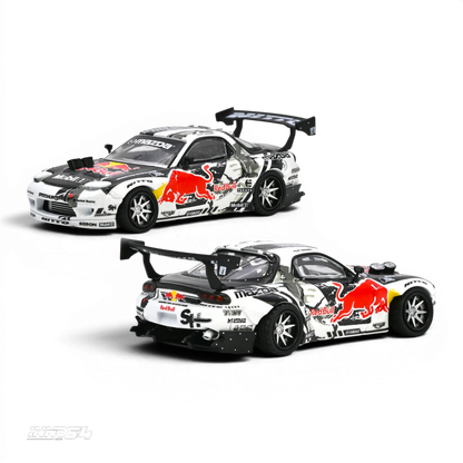 Lot57Supplies Diecast Shop Inno64 1:64 scale Mazda RX-7 Mad Mike MADBUL Gen6 diecast model with Red Bull livery